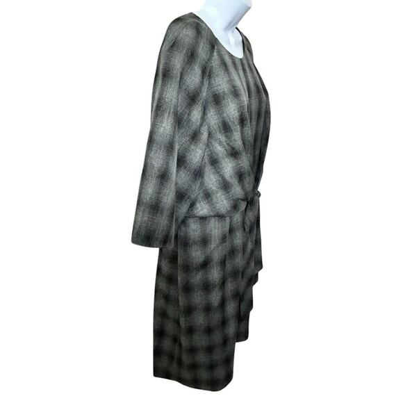 Tahari Arthur S. Levine Black Gray Plaid Faux Wrap Sheath Dress Sz 14 Knee - Picture 6 of 8